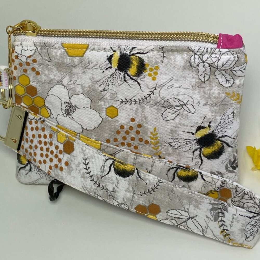 Cute and Colorful Queen Bee Print Wristlet Coin Purse Wallet